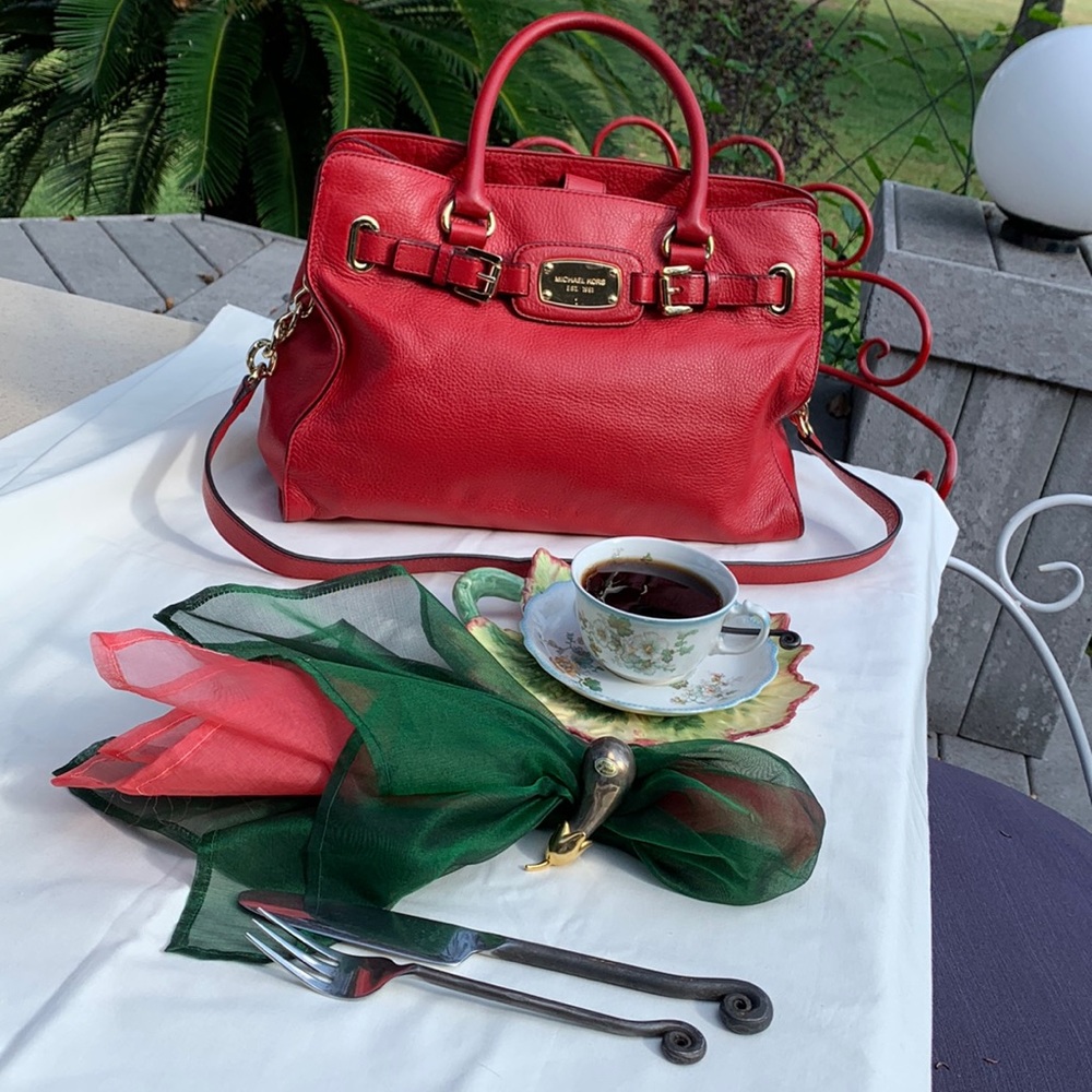 Mickael Kors Original Signature Red Hamilton Saffiano Genuine Pebbled Le…